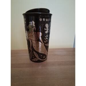 Starbucks Anniversary Black/Silver Siren Mermaid Ceramic Travel Tumbler 12 oz